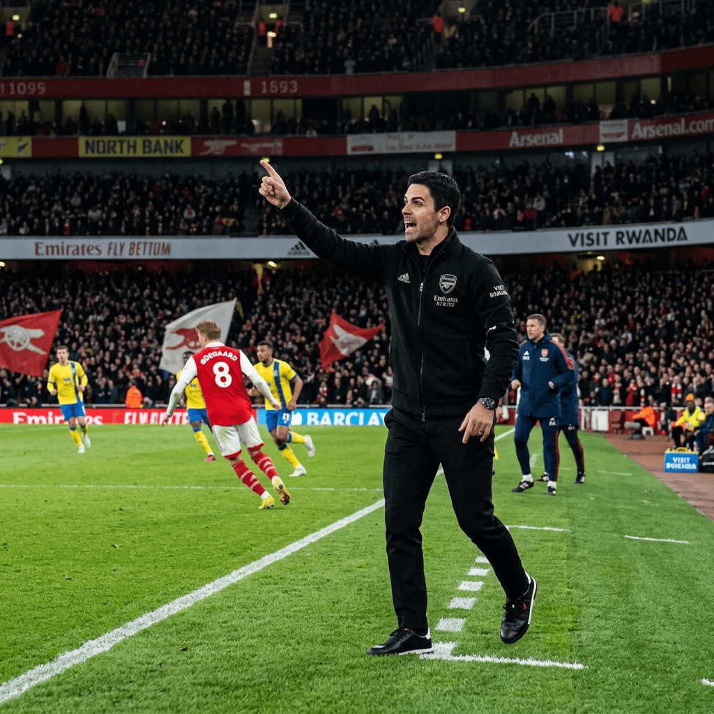 Arsenal coach giving instructions on sideline during football match